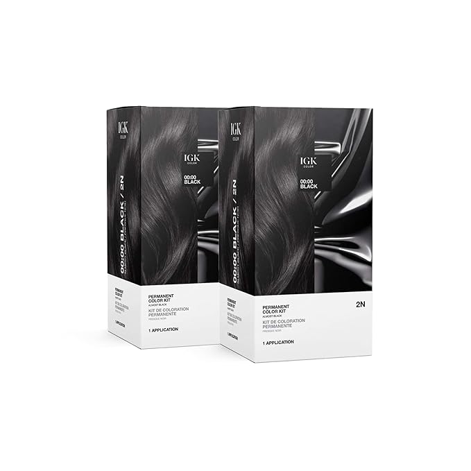 IGK Permanent Hair Color Kit | 2N 00:00 - Black | 100% Gray Color Coverage + Strengthen + Shine | Ammonia Free