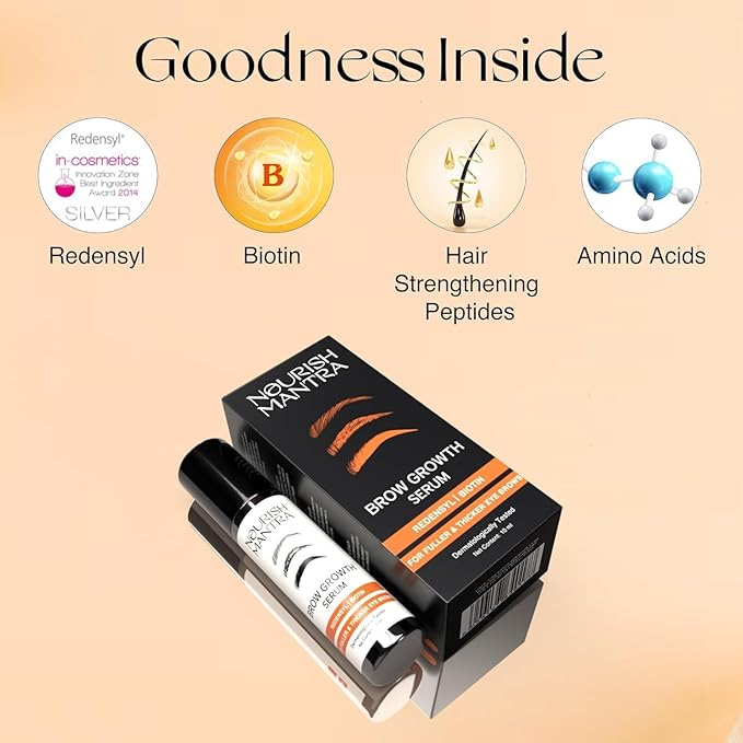 Nourish Mantra - Brow Growth Serum | Formulated with Redensyl, Biotin, Peptides & Amino Acids | for Brow Growth and Thickness | Eyebrow Growth Serum | 10 ml