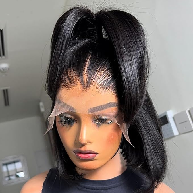 Bob Wig Human Hair 13x4 Lace Frontal Short Straight Lace Front Bob Wigs for Black Women 100% Human Hair Wig Pre Plucked Natural Color 10 Inch