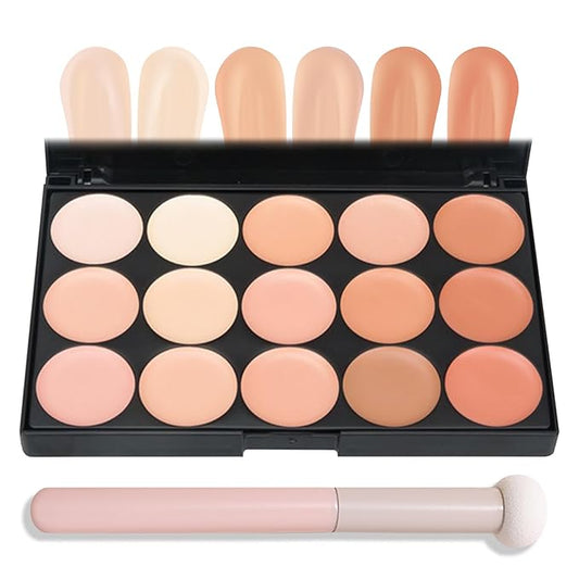 15 Colors Correcting Concealer Contour Palette,Cream Contour Makeup Palette with Brush,Contouring Liquid Foundation Concealer Palette Highlighting Makeup Kit for Conceals Dark Circles,Blemish