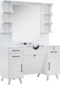 BarberPub Backwash Shampoo Bowl Cabinet, Wall Mount Station with Mirror, Storage Cabinet with Drawers & Shelf Salon Equipment for Barber Salon 3141 (White)