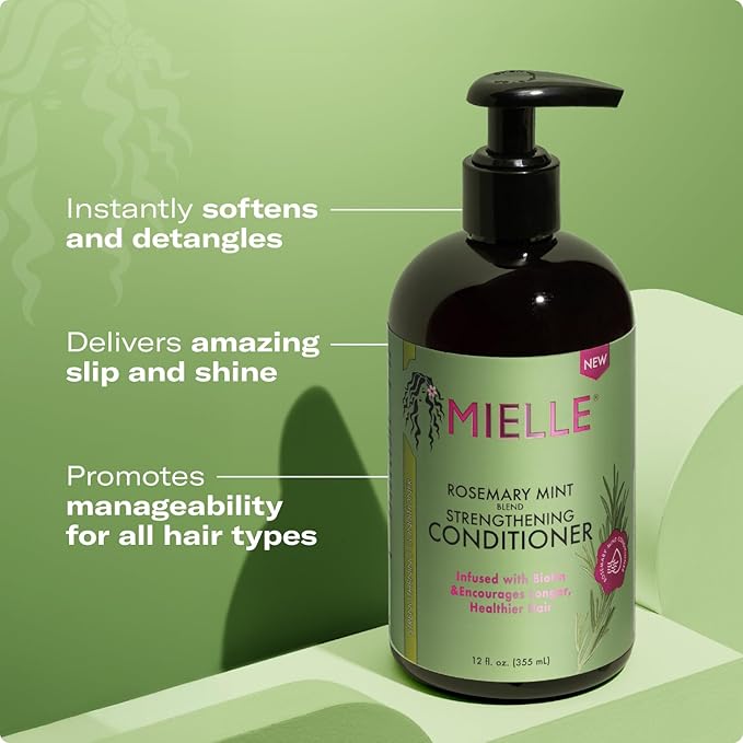 Mielle Organics Rosemary Mint Strengthening Hair Conditioner for Women & Men - Biotin Infused Detangling & Hydrating Conditioner to Increase Manageability & Support Longer, Healthier Strands, 12 oz