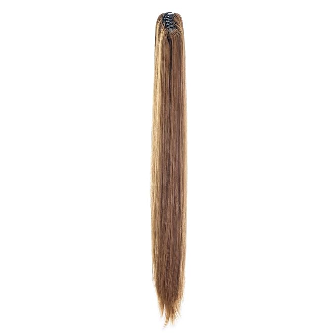 SWACC 28-Inch Long Straight Claw Clip Ponytail Extensions Synthetic Hair Extensions Ponytail Jaw Clip Hair Pieces for Women (Strawberry Blonde-27#)