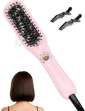 LANDOT Mini Hair Straightening Brush - Compact Heated Ionic Straightener Brush for Frizz-Free, Smooth Results, Lightweight Hot Comb & Travel Flat Iron Perfect for Short Medium Hair, Blush