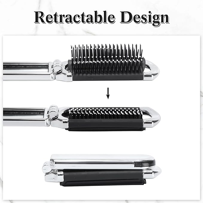 Nuenen 4 Pcs Folding Hair Brush with Mirror Portable Mini Hair Brush Small Compact Pocket Comb for Family Travel Car Gym Wig Bag Purse Gift Women (Silver)