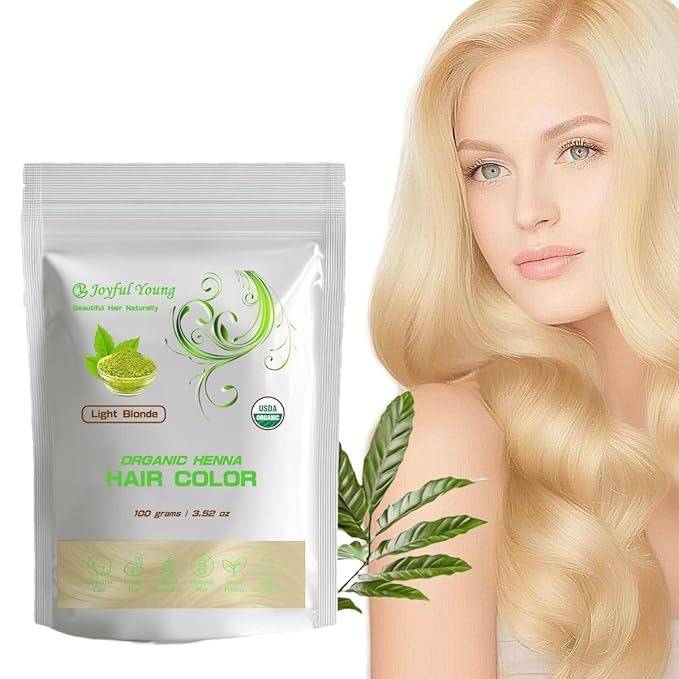 100% Organic Henna Hair Color – Natural, Chemical-Free Hair Dye for Rich, Vibrant Color & Gloss – Grey Coverage, Safe for All Hair Types, Vegan Non-Toxic, Herbal Hair Treatment (LIGHT BLONDE)