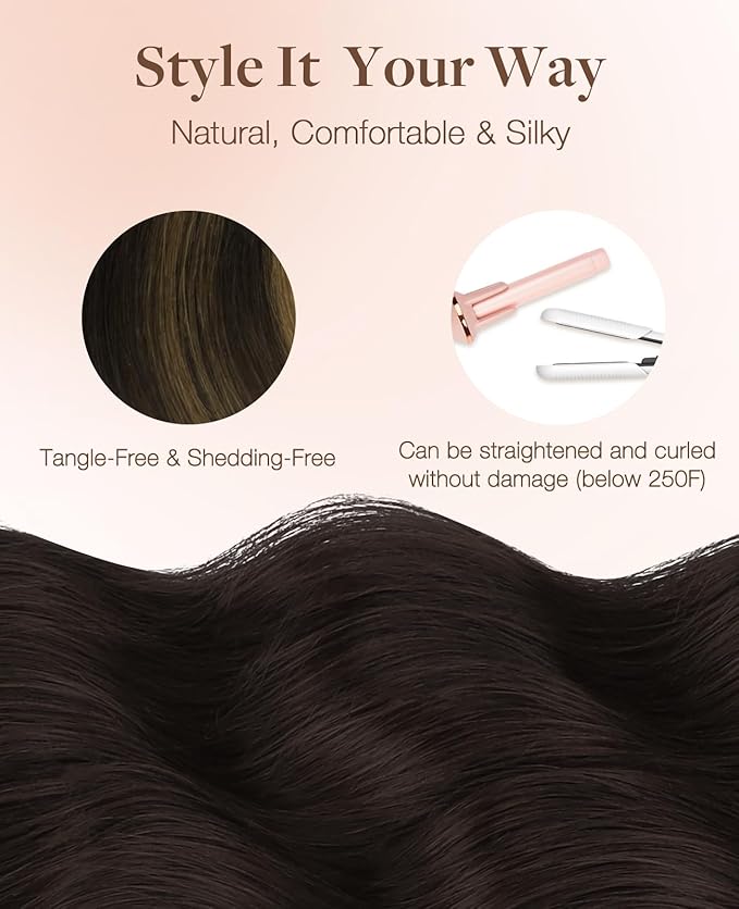 GOO GOO Invisi Edge Tape in Hair Extensions Human Hair, 2/6/2 Balayage Dark Brown to Chestnut Brown 10pcs injected with 10pcs classical tape ins, 20inch 50g, Virgin Remy Hair, Natural Look