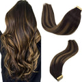 GOO GOO Tape in Hair Extensions Human Hair, 2/6/2 Balayage Dark Brown to Chestnut Brown, 14inch 50g 20pcs, Thick Ends Straight Seamless, Invisible