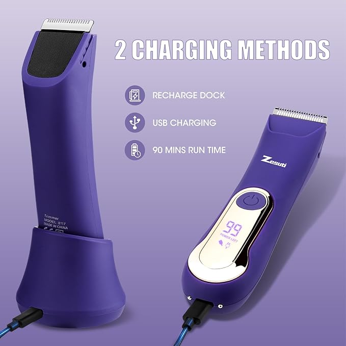 Bikini Trimmer for Women,Electric Razors for Women & LED Display,Wet/Dry Pubic Body Hair Trimmer,IPX7 Waterproof-Easy Cleaning Body Shaver Bikini Razor,Ceramic Blade,Women's Gifts,Purple