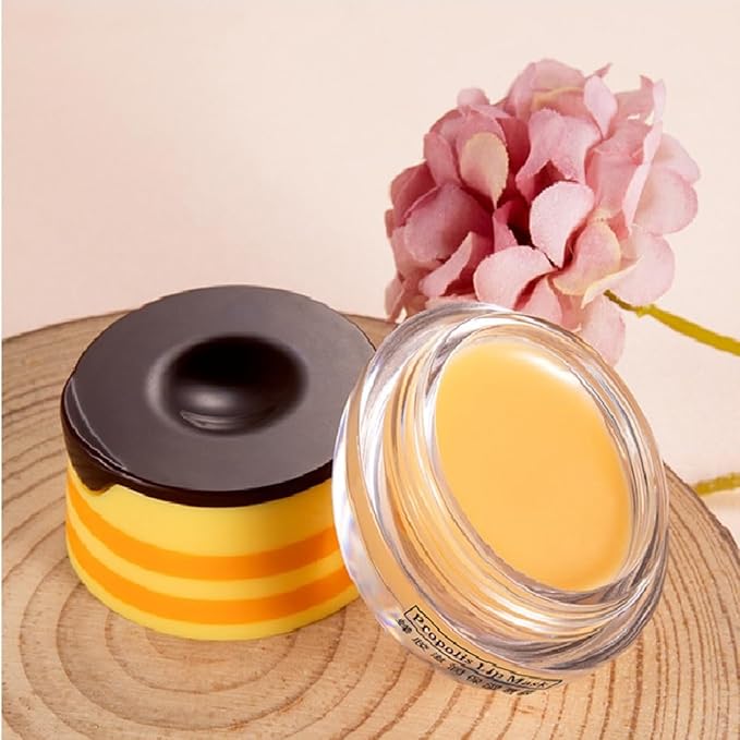 4 PCS Bee Lip Balm Honey Pot,Honey Lip Mask,Honey Propolis Lip Mask Moisturizing Moisture Nourishing Dry & Chapped Lips,Lip Care and Reduces Lip Lines,Lip Exfoliating