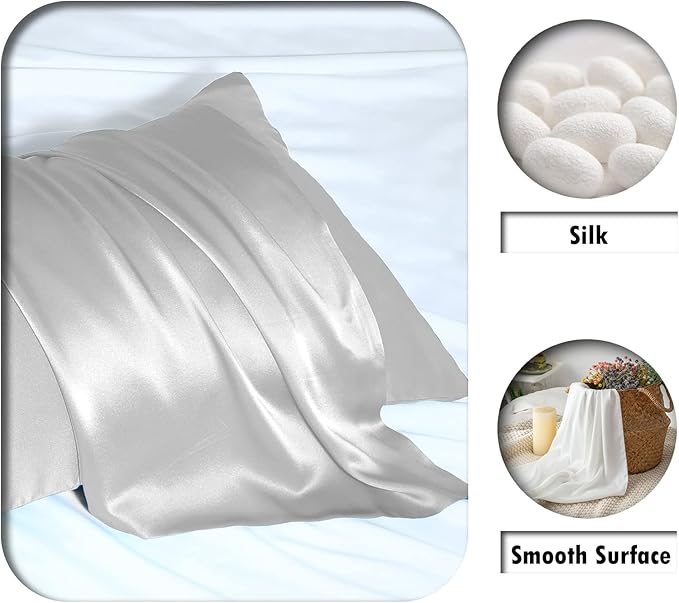 Silk Pillowcase for Hair and Skin,Soft,Breathable and Sliky 100% Queen Silk Pillow Case Set of 2,Both Sides Natural Mulberry Silk Pillowcases with Hidden Zipper(Queen Size 20"X 30",2pcs)
