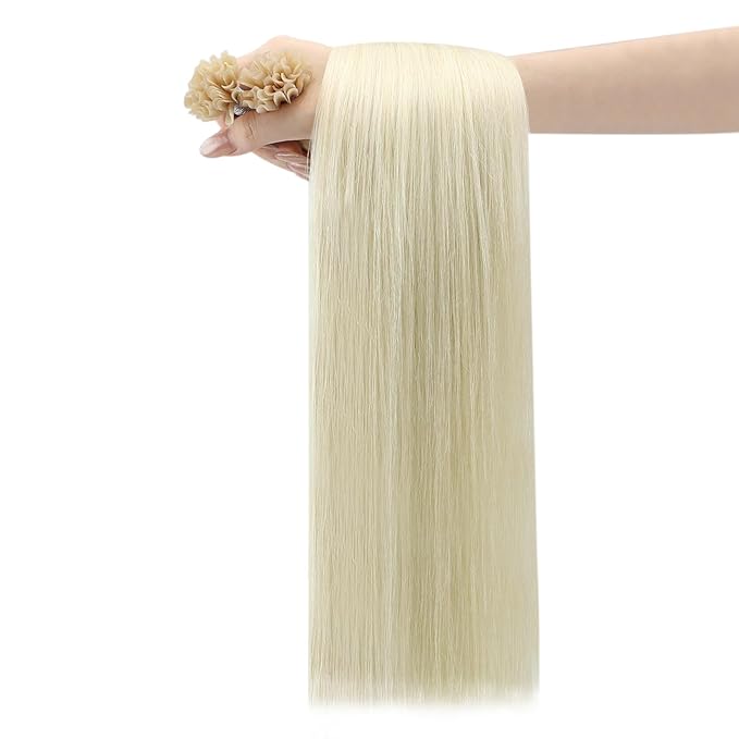 YoungSee U Tips Hair Extensions Real Human Hair Blonde U Tip Extensions Remy Hair Platinum Blonde Hot Fusion K Tips Hair Extension Straight Ktips Human Hair Extension for Women 16In 1G/S 50G