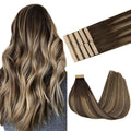 GOO GOO Tape in Hair Extensions Human Hair, 4/26/4 Balayage Chocolate Brown to Honey Blonde, 16inch 25g 10pcs, Skin Weft Seamless Invisible, Silky Straight with Thick Ends, Remy Human Hair