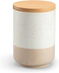 vancasso Sabine Small Ceramic Canister with Airtight Wood Lid - 18 oz Kitchen Storage for Coffee, Sugar, Tea & Spices - Compact Countertop Jar