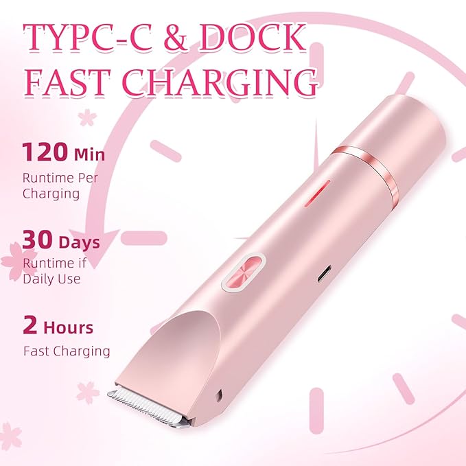 Bikini Trimmer for Women, 2 in 1 Electric Razors for Women, Dermave Bikini Shaver, IPX7 Waterproof & Easy Cleaning, Ceramic Blade, 120 Min Cordless Runtime, Ultra Low Silent (Pink).