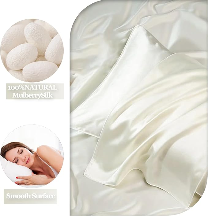 Silk Pillow Cases King - 6A Luxury 100% Mulberry Silk Pillowcase for Hair and Skin - Anti-Wrinkle, Cooling & Smooth, Hidden Zipper - Pillowcases for Sleeping Women, White
