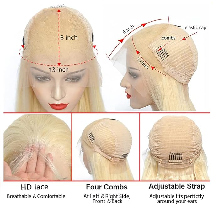 613 Blonde Human Hair Wigs 13X6 HD Transparent Lace Front Body Wave Wigs with Baby Hair for Black Women Pre Plucked Brazilian Virgin Hair Wig 180% Density 26 Inch