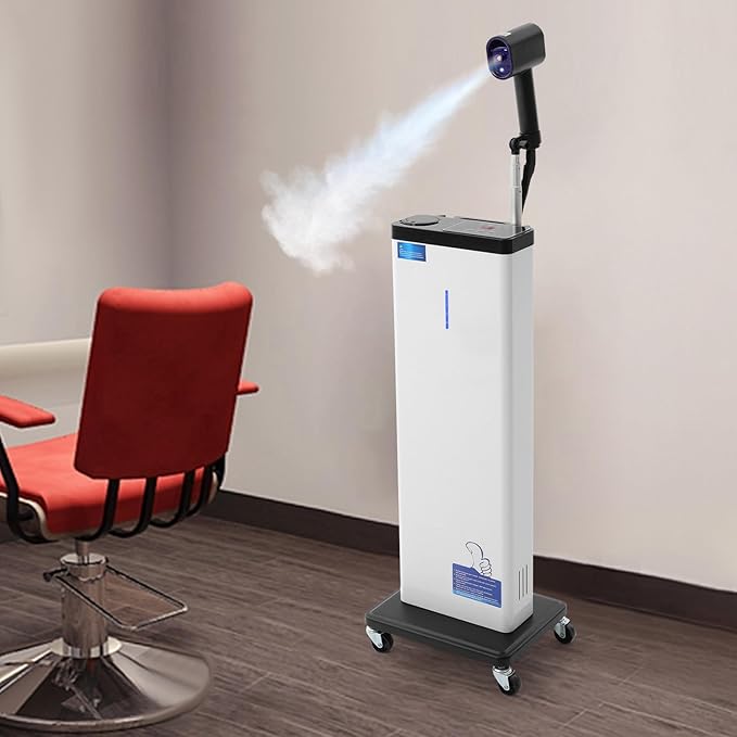 Nano Hair Steamer, 1300W Professional Micro-Mist Hair Steamer 9-Gear Adjustable, Floor Type 360° Rotation Universal Wheel for Hair Deep Care Hair Repair Salon Spa (White)