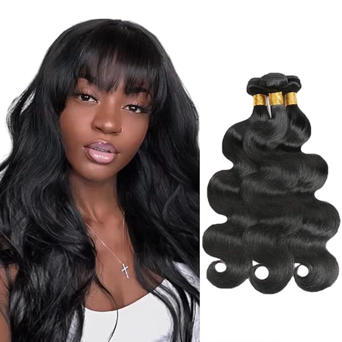 Natural Black Body Wave Human Hair Bundles Niegmeag Unprocessed Brazilian Virgin Remy Hair 3 Bundles 26 26 26 Inch Double Weft Soft and Silky Color 1B Body Wave Bundle Hair Weave
