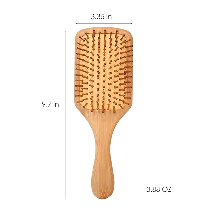 Lindale Wooden Hair Brush for Women Men, Natural Bamboo Detangler Paddle Hairbrush for Hair Growth Massaging Scalp, Reduces Static for Curly Hair with Ergonomic Handle Square