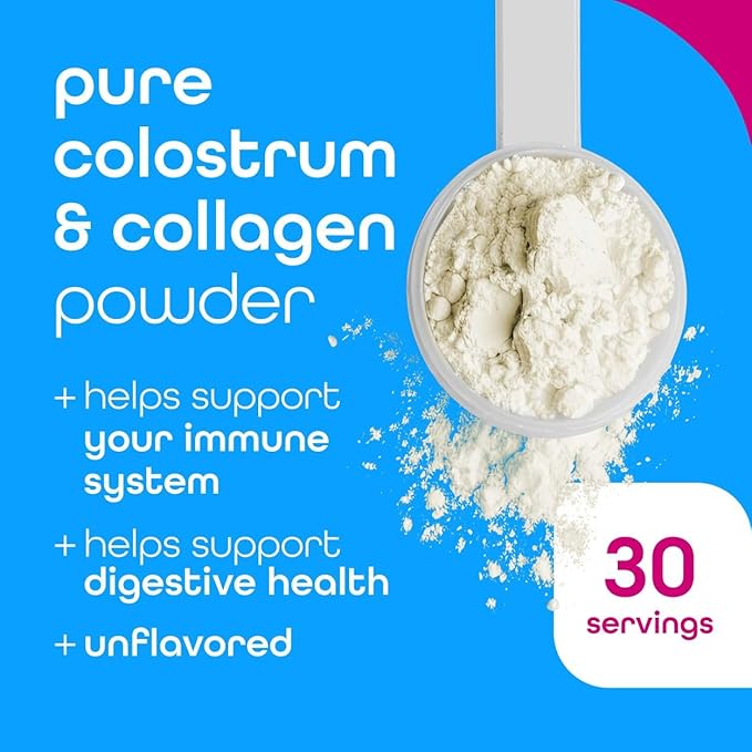 Zena Nutrition Bovine Colostrum & Collagen Powder Supplement for Gut Health, Immune Support, Digestion, Hair, Skin & Nails, Unflavored, Gluten & Sugar Free, 30 Servings