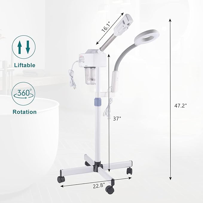 Winado 2 in 1 Professional Facial Steamer with 5X Magnification Lamp & Touch Screen, Esthetician Steamer Humidifier Face Spa Mist Steam for Home Beauty Salon, Personal Skin Care Deep Cleaning, White