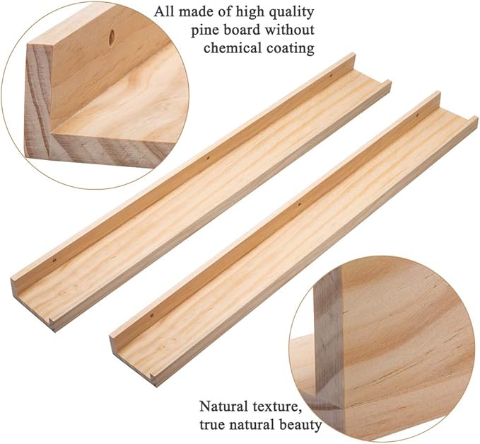 AZSKY Floating Shelves Wall Mounted Set of 2 Natural Wood Picture Shelves Wall Shelves for Bedroom Bathroom Living Room Kitchen Laundry Room Storage & Decoration 24 Inch