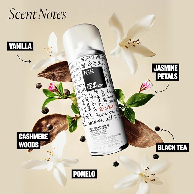 IGK GOOD BEHAVIOR Smoothing Frizz Fighters Travel Set | 4-in-1 Prep Spray + Spirulina Protein Smoothing Spray | Frizz Control + Heat Protectant | Vegan + Cruelty Free