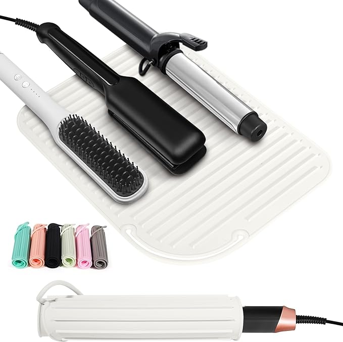 Quccefods Curling Iron Mats Oversize Heat Resistant Mat Silicone Hot Hair Tools Pad for Hair Straightener Flat Irons Hair Styling Tools Countertop Protection Portable Travel Curling Mat 11"*8.26"