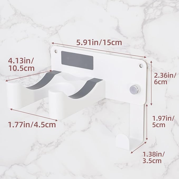 Hair Dryer Holder, Aluminum Alloy Blow Dryer Holder with Adhesive/Screw Installation, Universal Hair Dryer Wall Mount Compatible with Dyson Hairdryer Holder for Bathroom White UEMUSI