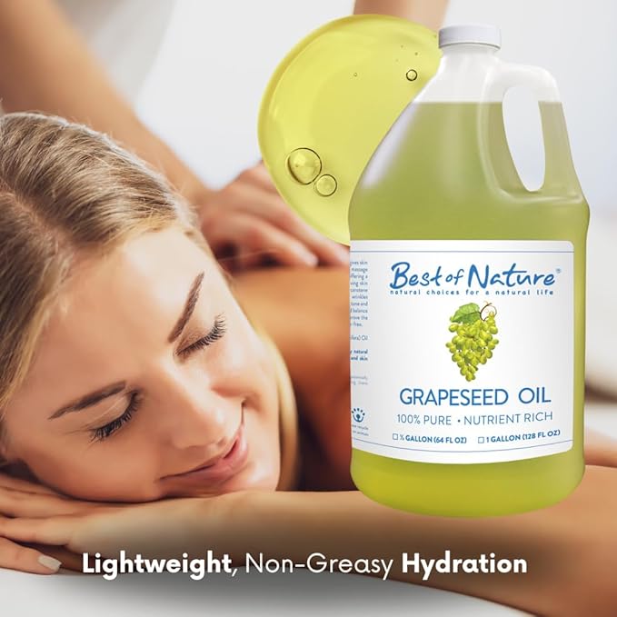 Best of Nature 100% Pure Grapeseed Oil - Unscented, Lightweight, Non-Greasy Moisturizer for Hair, Skin, Face & Aromatherapy, Carrier Oil for Essential Oils, 5 Gallon Pail (640 fl oz)