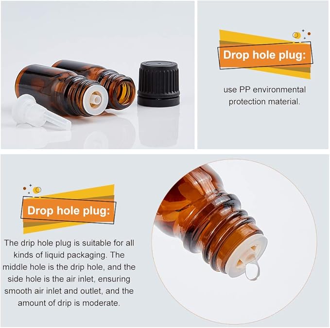 BENECREAT 24 Packs 5ml Brown Glass Essential Oil Bottles with Orifice Dropper Reducer, Plastic Droppers, Hoppers and Labels for Aromatherapy Fragrance Cosmetic Oils