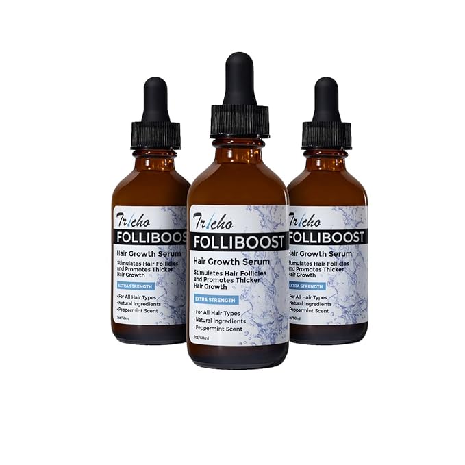Tricho Labs Folliboost Hair Growth Serum - Natural-Based Formula w/Biotin & Peppermint Oil - Hair Care for Thicker & Fuller Hair - 2oz, 3-Pack