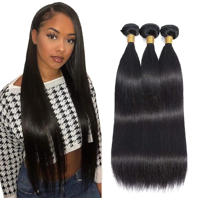 Bundles Human Hair Color 1B Straight Bundle Brazilian Virgin Soft and Silky Remy Hair 3 Bundles 22 24 26 Inch Double Weft Natural Black Straight Bundle Hair Weave 300g