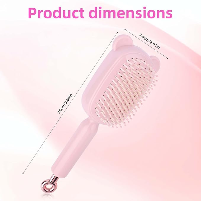 Retractable Air Cushion Massage Comb for Woman, Comfortable Self-Cleaning Detangling Hair Clean Brush with Pull Ring Anti-Static Comb for All Hair Types (Pink)
