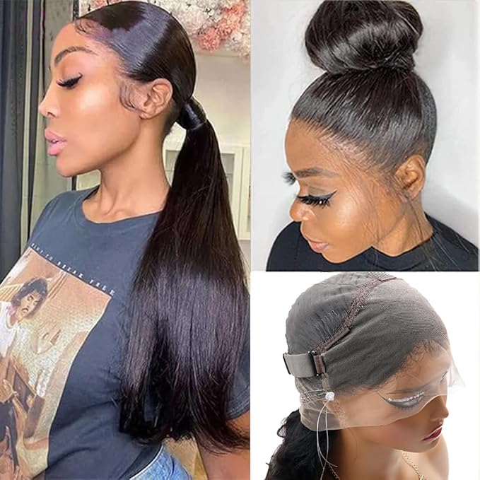sdamey 360 Lace Front Wigs Human Hair 360 Full Lace Frontal Wigs Pre Plucked with Baby Hair Brazilian Virgin Hair Straight Human Hair 360 HD Lace Front Wigs (28 Inch)