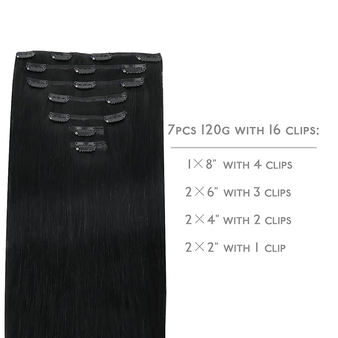 WENNALIFE Clip in Hair Extensions Real Human Hair, 18 Inch 120g 7pcs Jet Black Hair Extensions Clip in Human Hair Remy Clip in Hair Extensions Natural Human Hair Extensions Double Weft