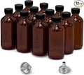 12 Pack 2oz Amber Glass Bottles for Vanilla Extract, Boston Round Leak-Proof Brown Glass Jars with Caps, Bonus Funnel - Ideal for Homemade Extracts, Essential Oils, DIY Christmas Party Gift Supplies