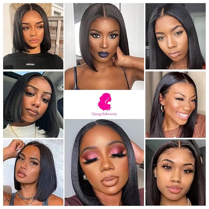 Bob Wig Human Hair 16 Inch 13x4 HD Frontal Bob Wigs Human Hair Pre Plucked with Baby Hair Straight Wigs for Black Women 180% Density Natural Black Wig
