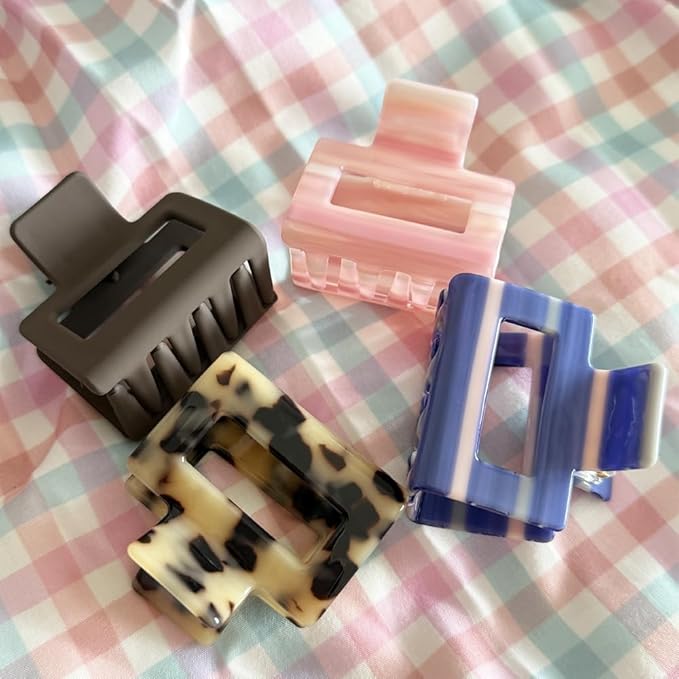 Tortoise Hair Clips for Women - 4Pcs 2" Small Acetate Striped Claw Barrettes for Thick & Thin Hair