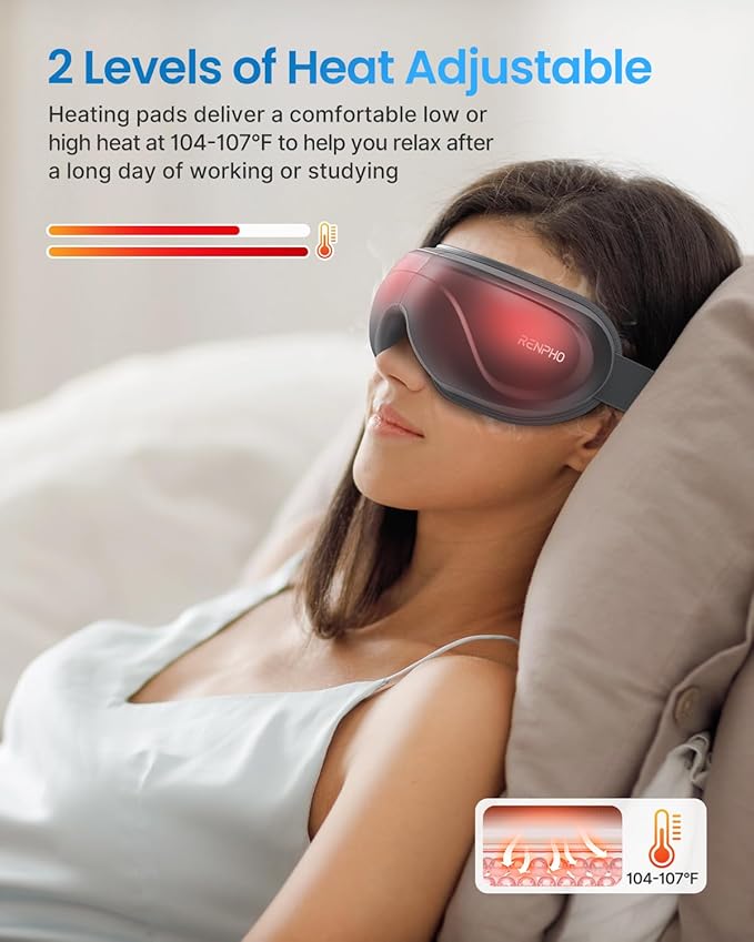 RENPHO Eye Massager with Heat, Christmas Birthday Gifts for Women Mom, FSA Eligible HSA Eye Mask for Migraine, Smart Sleep Mask for Dry Eyes Relax, Reduce Strain for Men Dad Her Him Grey