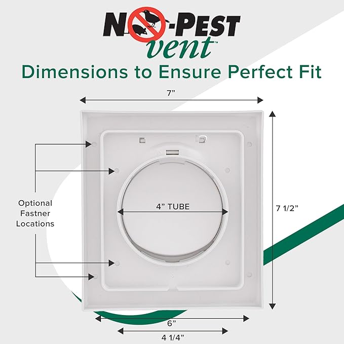 NO-PEST VENT, Exclusive Dual Door Dryer Vent Cover Outdoor 4 inch or Bathroom fan, Made in USA w Highest UV Resistant Plastic in any Outdoor Vent Cover (White, 4 inch W/O Duct Tube)