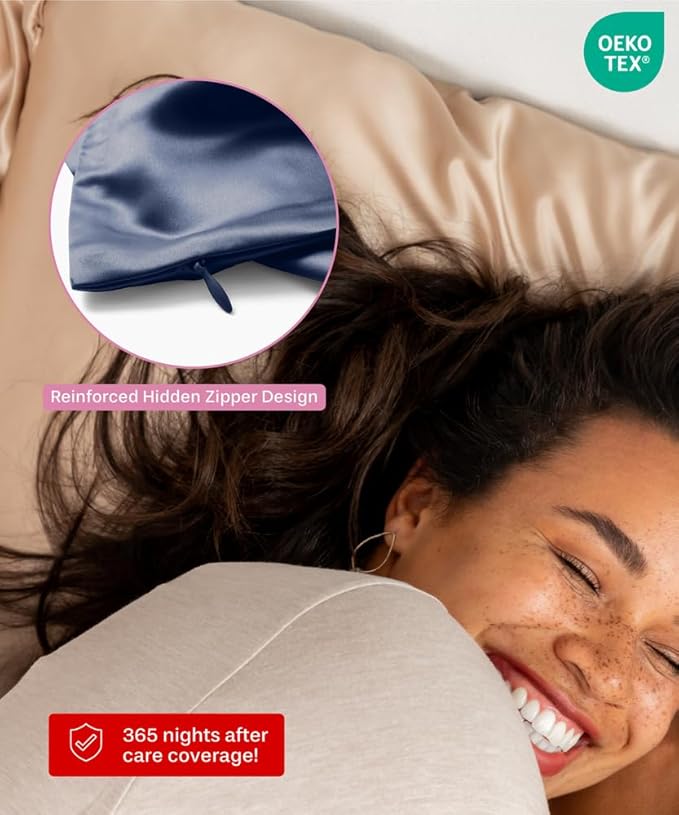 SUNDAYSILKS™ | Silk Pillow Cases 2 Pack | 22 Momme Mulberry Silk Pillowcase Set of 2 | All Sides 100% Pure Silk Slip Pillowcases Bliss for Couples, Zipper | Standard Queen, King Size, 6A [Navy Blue]