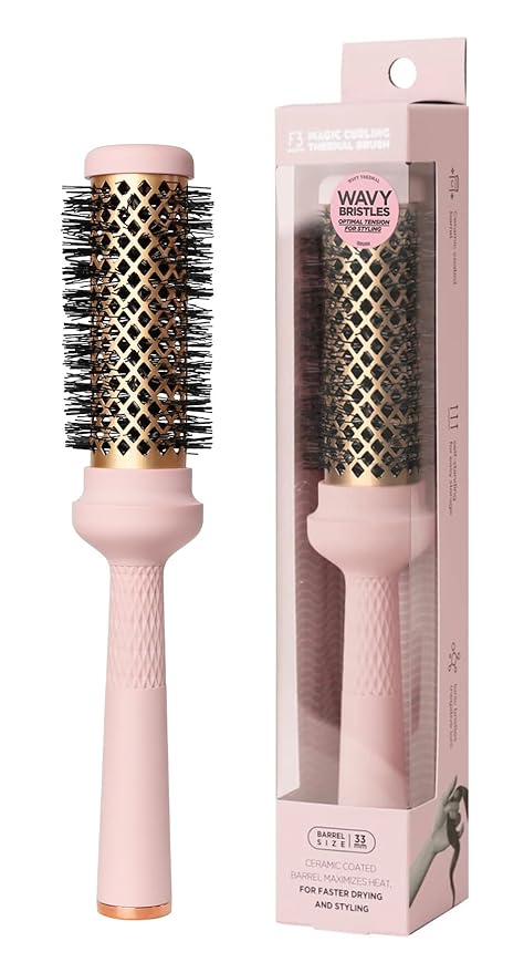 Magic Curling Round Brush (Wavy 1.3 Inch), Non-electronic, Self-Standing Round Quick Styling Brush, Great Blowout, Ceramic Coated/Ionic Thermal Barrel, Blowout Volume, Wave Styler