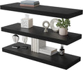Large Floating Shelves for Wall Set of 3 Wooden Wall Shelves 36 in x 12.75 in x 2 in Room Decor Long Shelf with Invisible Wall Mount Bracket for Bedroom Kitchen Living Room Black