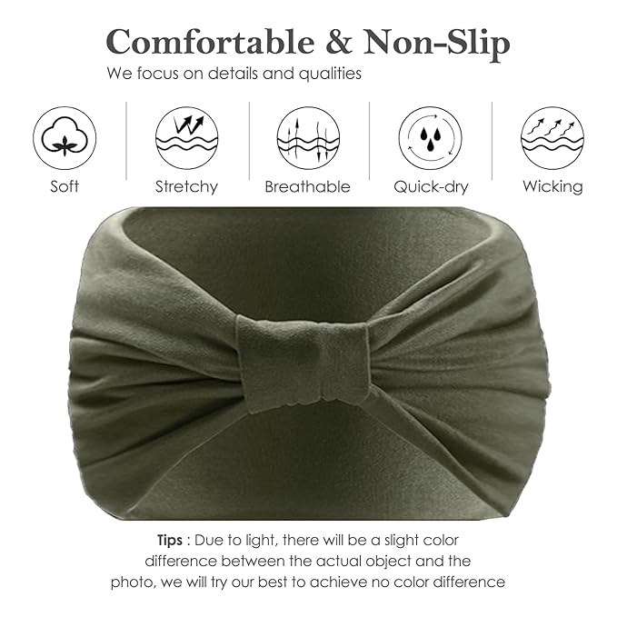 Artilady 7" Wide Headbands for Women Extra Large Stretchy Headwrap Soft Elastic Non Slip Head Bands Sports Yoga Running Hair Bands Boho Turban Hair Accessories 6 PCS