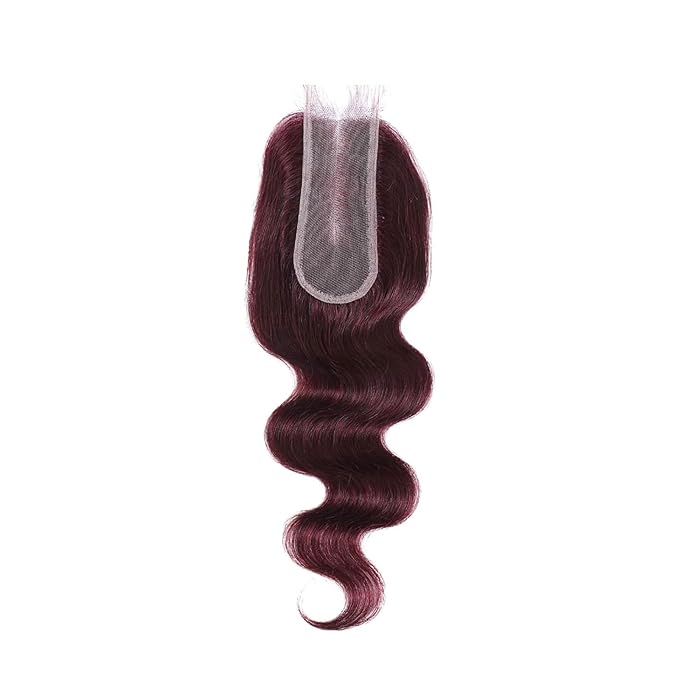 2x6 HD Lace Closure Human Hair Body Wave 99J Burgundy Dark Red Wine Color Transparent Lace Closure 2x6 Long Deep Middle Part 100% Raw Virgin Human Hair 20 Inch 150% Density