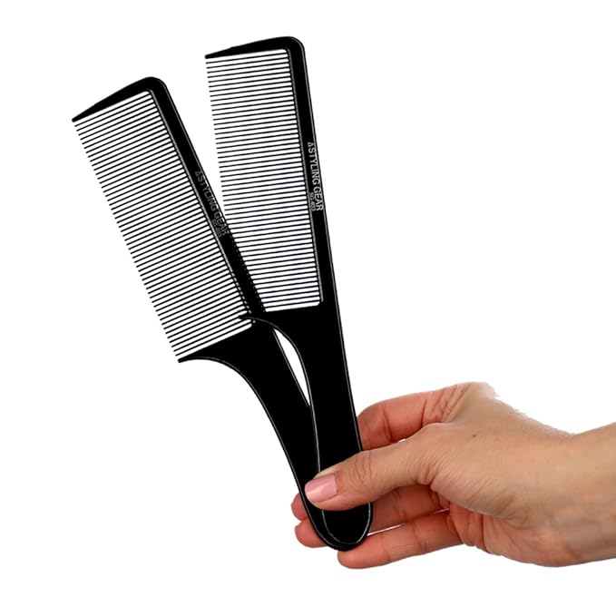 Styling Gear No. 403 Fade Baraber Clipper Blending Hair Comb Cutting Combs Barber Flexible Combs 2 Pcs. (Black)