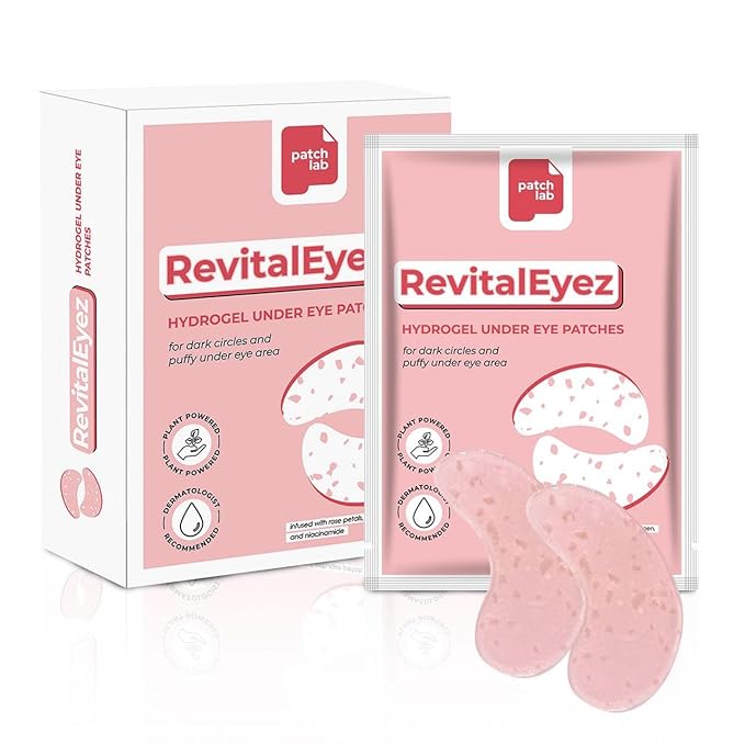 RevitalEyez Brightening Hydrogel Under Eye Patch with Niacinamide, Collagen & Rose Petals for Puffy Eyes, Wrinkles, Dark Circles (10 pairs)