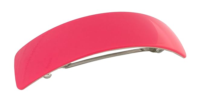 French Amie Curved Pink Large 3 ¾” Handmade Celluloid Automatic Volume Hair Clip Barrette (Pink)